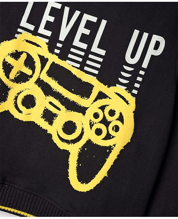 Pine Kids Knit Full Sleeves Sweatshirt With Gaming Print - Black