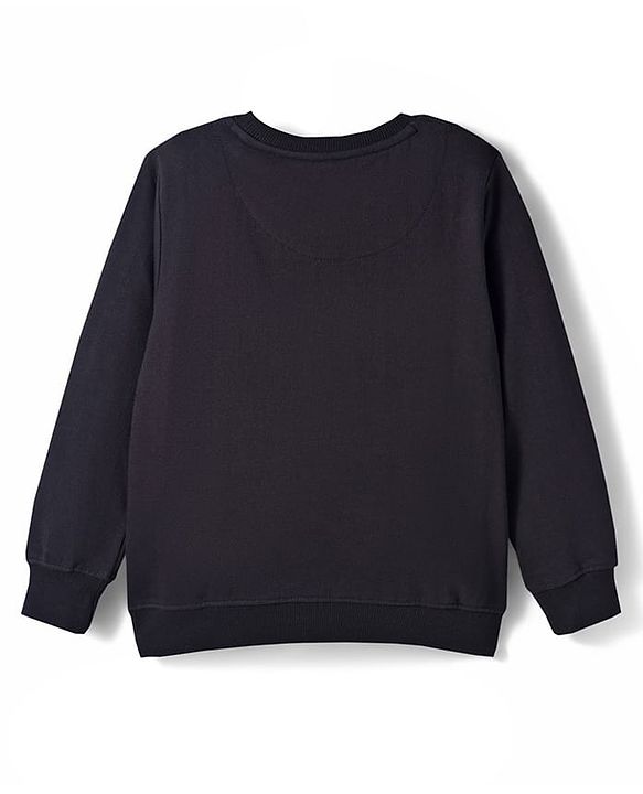 Pine Kids Knit Full Sleeves Sweatshirt with Text Graphic - Black