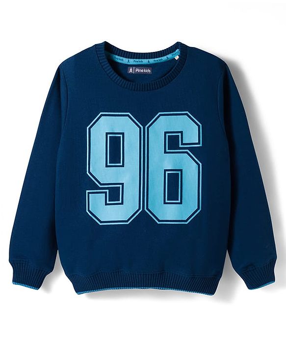 Pine Kids Knit Full Sleeves Sweatshirt With Number Print - Navy Blue