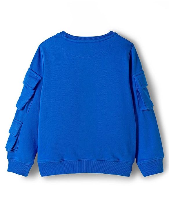 Pine Kids Knit Full Sleeves Sweatshirt With Space Print - Navy Blue