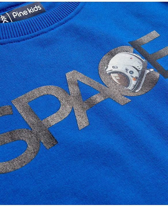 Pine Kids Knit Full Sleeves Sweatshirt With Space Print - Navy Blue