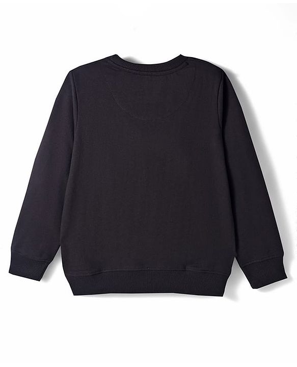 Pine Kids Knit Full Sleeves Sweatshirt with Tropical Theme Print - Black