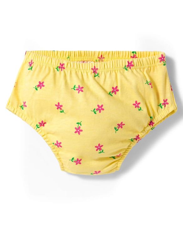 Babyhug Single Jersey Knit Half Sleeves Floral Printed Frock with Bloomer & Bow Applique - Yellow
