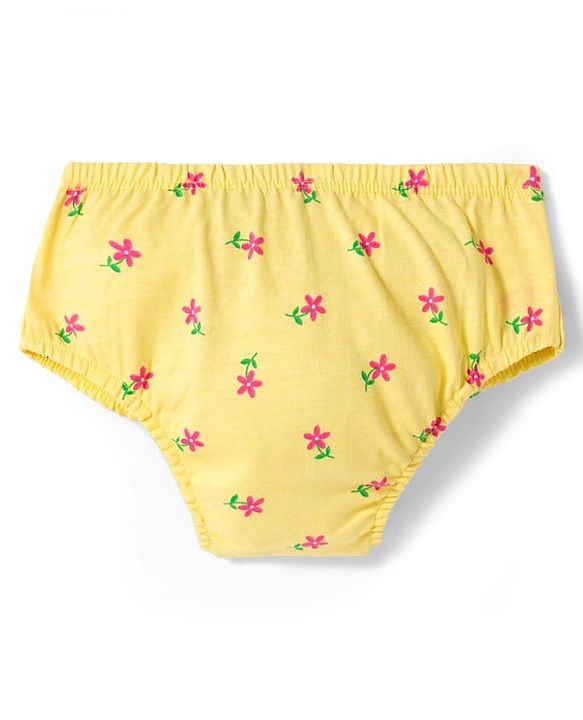 Babyhug Single Jersey Knit Half Sleeves Floral Printed Frock with Bloomer & Bow Applique - Yellow