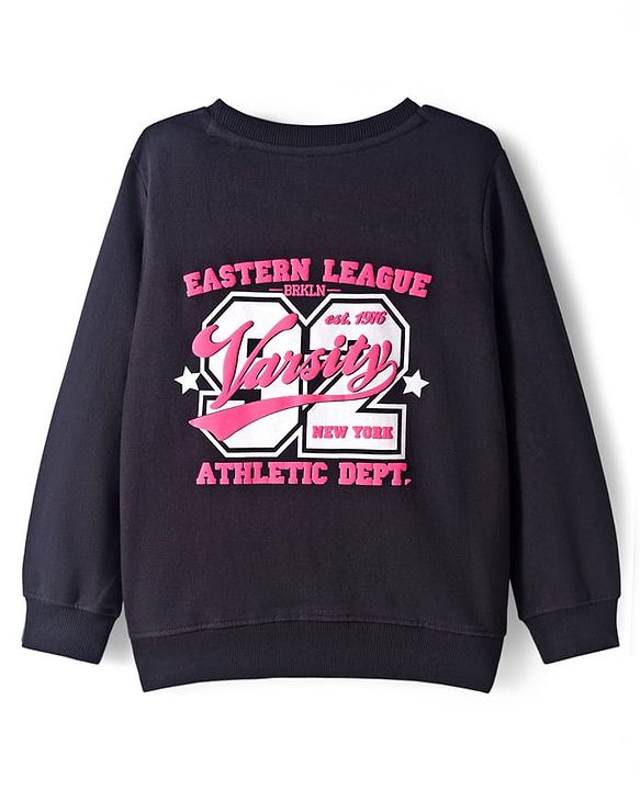 Pine Kids Knit Full Sleeves Sweatshirt with Front & Back Text Graphic - Black