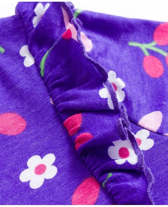 Babyhug Single Jersey Knit Full Sleeves Frock With Bloomer & Floral Print - Purple