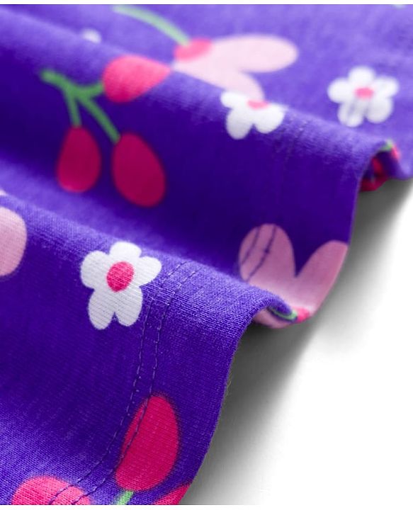 Babyhug Single Jersey Knit Full Sleeves Frock With Bloomer & Floral Print - Purple