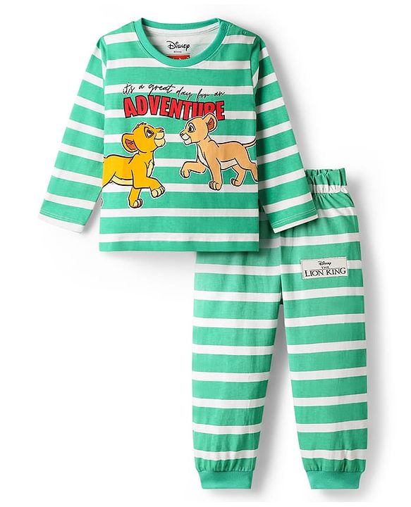 Babyhug Disney Single Jersey Full Sleeves Night Suit Set with Lion King Graphics - Light Green