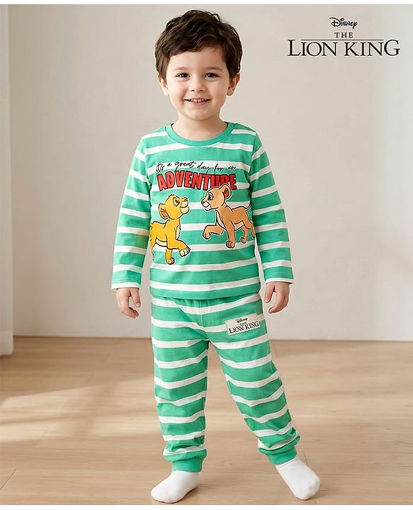 Babyhug Disney Single Jersey Full Sleeves Night Suit Set with Lion King Graphics - Light Green