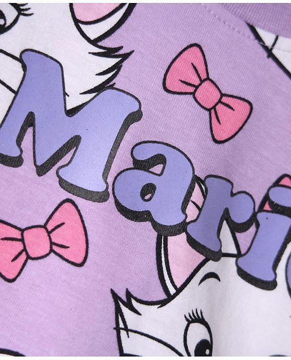 Babyhug Disney Single Jersey Knit Full Sleeves Co-ords Night Suit With Marie Print - Lavender