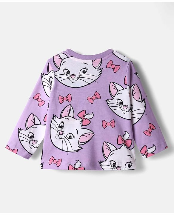 Babyhug Disney Single Jersey Knit Full Sleeves Co-ords Night Suit With Marie Print - Lavender