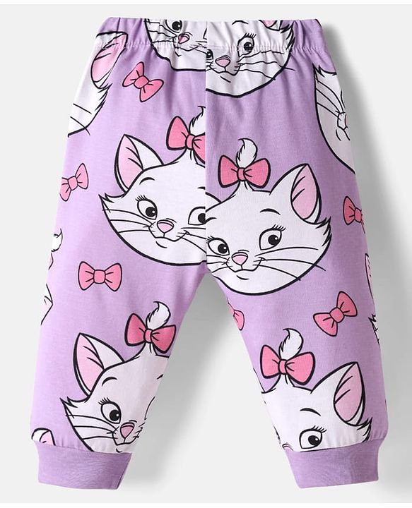 Babyhug Disney Single Jersey Knit Full Sleeves Co-ords Night Suit With Marie Print - Lavender