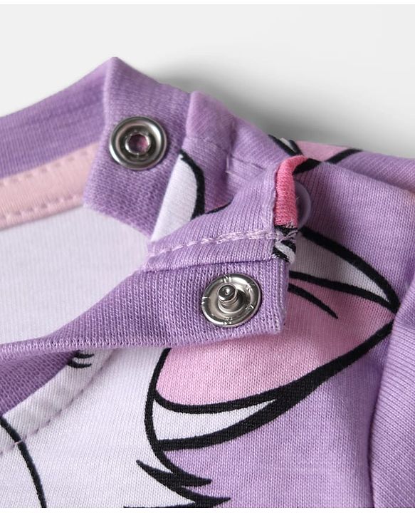 Babyhug Disney Single Jersey Knit Full Sleeves Co-ords Night Suit With Marie Print - Lavender