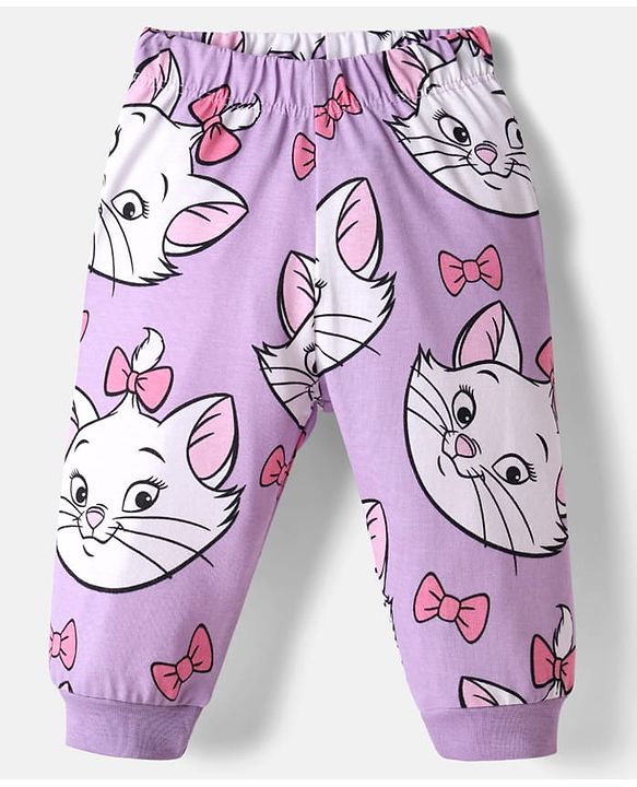 Babyhug Disney Single Jersey Knit Full Sleeves Co-ords Night Suit With Marie Print - Lavender