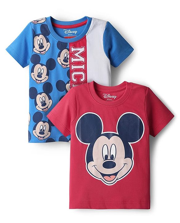 Babyhug Disney 100% Cotton Knit Half Sleeves T-Shirt With Micky Mouse Graphics Pack Of 2 - Multicolour