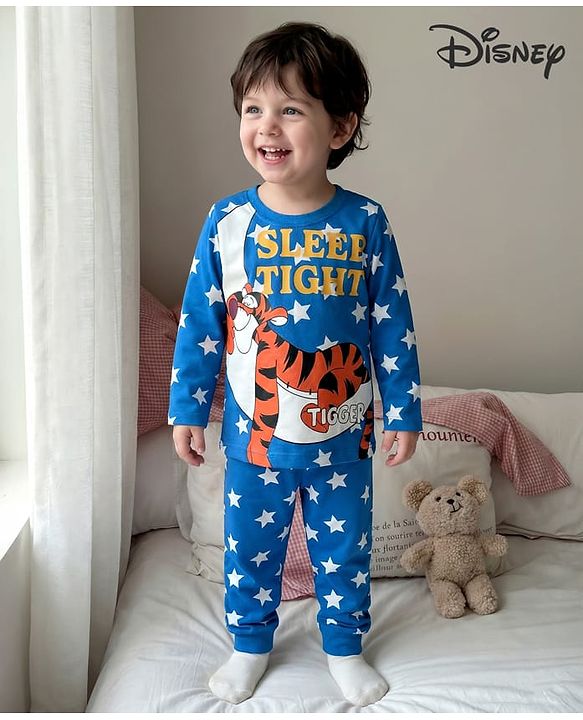 Babyhug Disney Single Jersey Knit Full Sleeves Night Suit with Tigger Graphics - Blue