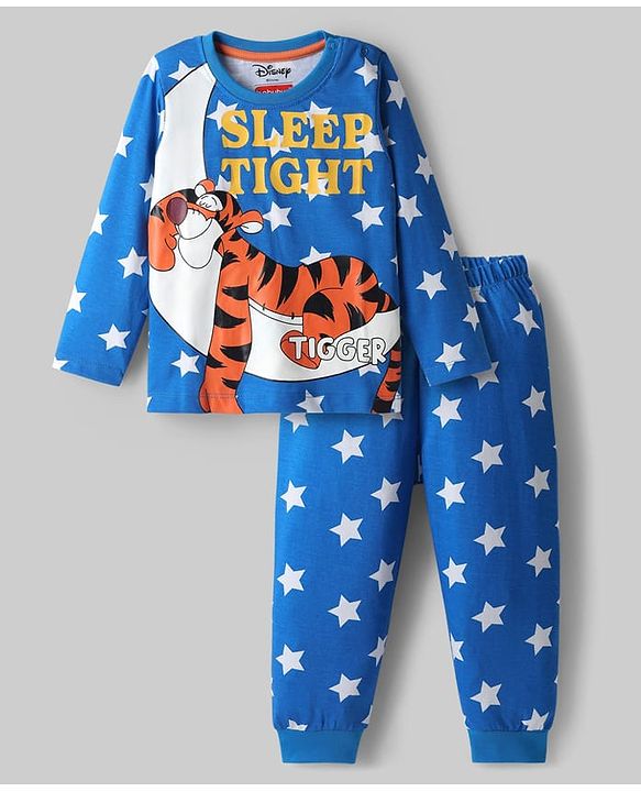 Babyhug Disney Single Jersey Knit Full Sleeves Night Suit with Tigger Graphics - Blue