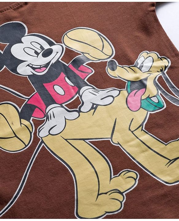 Babyhug Disney Single Jersey Knit Full Sleeves T-Shirt with Mickey Mouse & Friends Graphic Pack of 3 - Brown Green & Navy Blue
