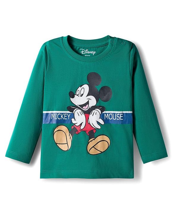 Babyhug Disney Single Jersey Knit Full Sleeves T-Shirt with Mickey Mouse & Friends Graphic Pack of 3 - Brown Green & Navy Blue