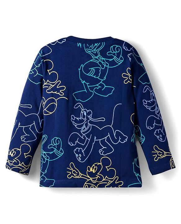 Babyhug Disney Single Jersey Knit Full Sleeves T-Shirt with Mickey Mouse & Friends Graphic Pack of 3 - Brown Green & Navy Blue