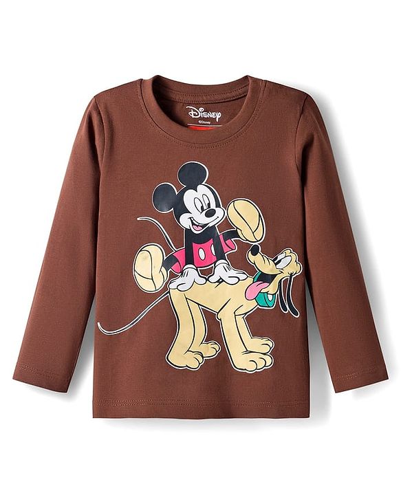 Babyhug Disney Single Jersey Knit Full Sleeves T-Shirt with Mickey Mouse & Friends Graphic Pack of 3 - Brown Green & Navy Blue