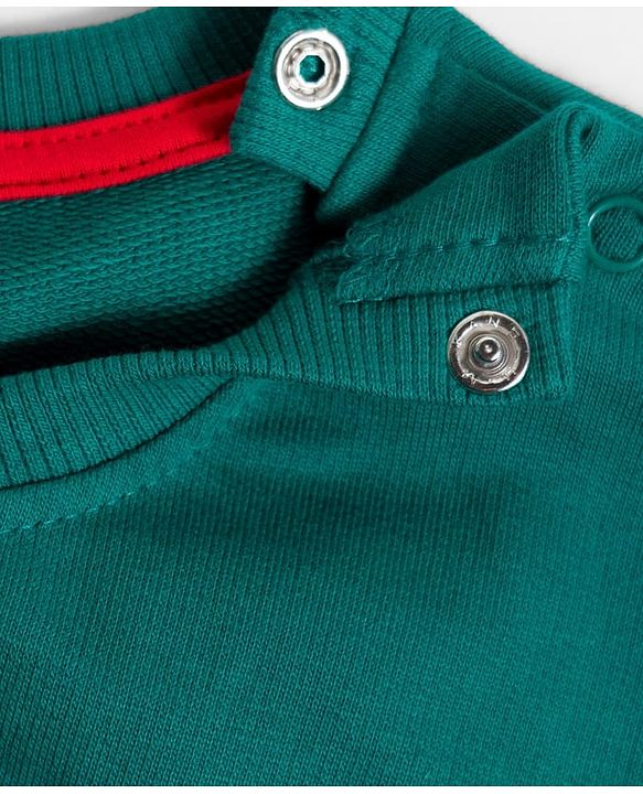 Babyhug Cotton Knit Full Sleeves Sweatshirt With Christmas Print & Kangaroo Pockets - Green