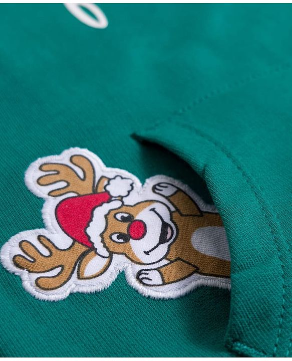 Babyhug Cotton Knit Full Sleeves Sweatshirt With Christmas Print & Kangaroo Pockets - Green
