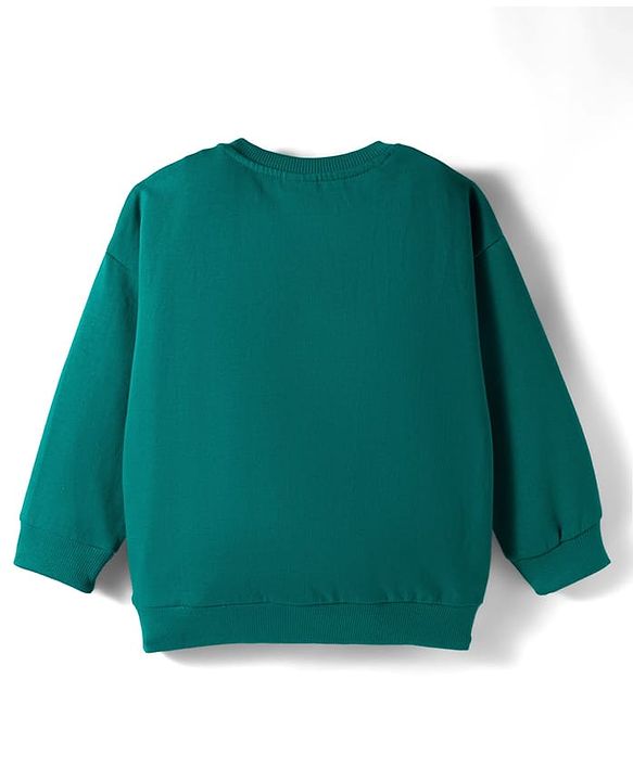 Babyhug Cotton Knit Full Sleeves Sweatshirt With Christmas Print & Kangaroo Pockets - Green
