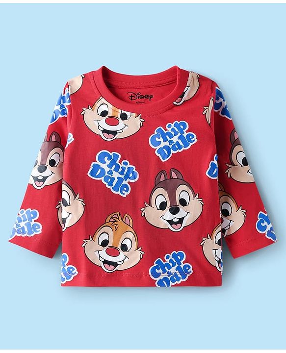 Babyhug Disney Single Jersey Knit Full Sleeves T-Shirt with Chip N Dale Graphics Pack of 3 - Red Navy Blue & Cream