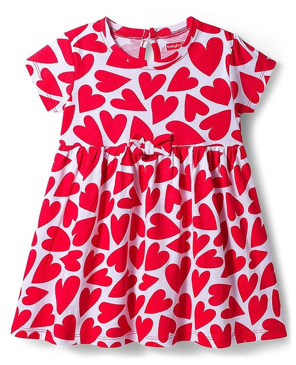 Babyhug Single Jersey Knit Half Sleeves Heart & Polka Dot Printed Frocks With Bow Applique Pack of 2 - Navy Blue & White