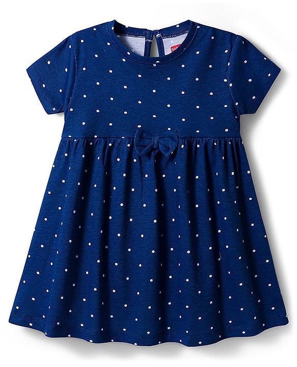 Babyhug Single Jersey Knit Half Sleeves Heart & Polka Dot Printed Frocks With Bow Applique Pack of 2 - Navy Blue & White