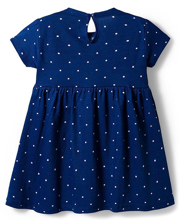 Babyhug Single Jersey Knit Half Sleeves Heart & Polka Dot Printed Frocks With Bow Applique Pack of 2 - Navy Blue & White