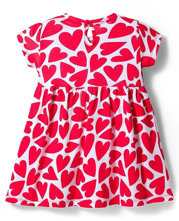 Babyhug Single Jersey Knit Half Sleeves Heart & Polka Dot Printed Frocks With Bow Applique Pack of 2 - Navy Blue & White
