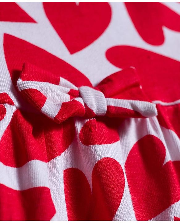 Babyhug Single Jersey Knit Half Sleeves Heart & Polka Dot Printed Frocks With Bow Applique Pack of 2 - Navy Blue & White