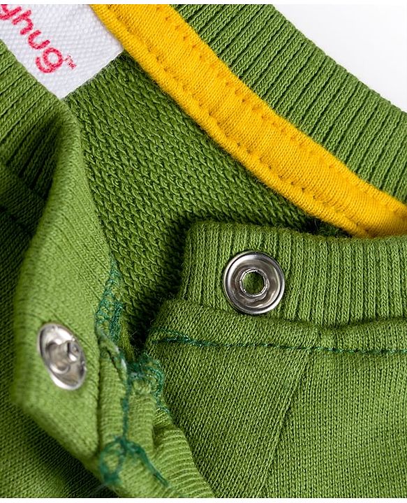 Babyhug Cotton Knit Full Raglan Sleeves Sweatshirt With Animal & Text Print - Green