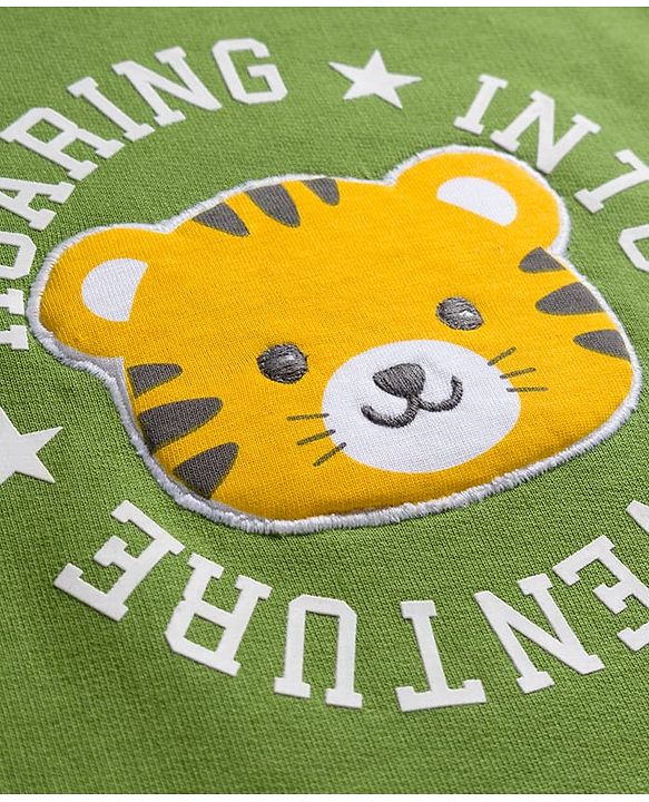 Babyhug Cotton Knit Full Raglan Sleeves Sweatshirt With Animal & Text Print - Green