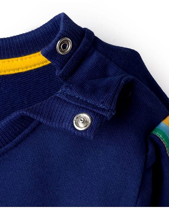 Babyhug Cotton Knit Full Sleeves Sweatshirt With Text Print & Kangaroo Pocket - Navy Blue