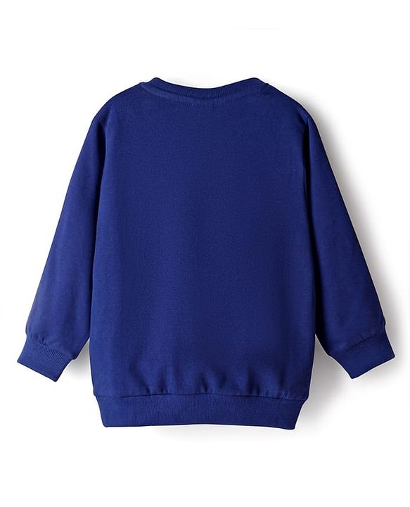 Babyhug Cotton Knit Full Sleeves Sweatshirt With Text Print & Kangaroo Pocket - Navy Blue