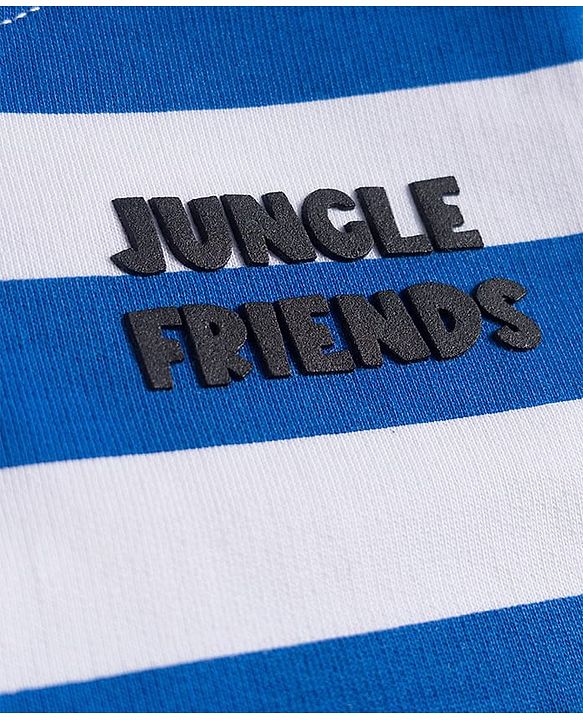 Babyhug Cotton Knit Full Sleeves Striped Sweatshirt With Animal Print & Embroidery - Blue