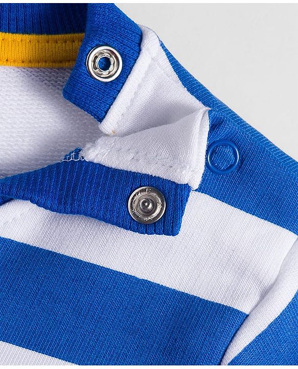 Babyhug Cotton Knit Full Sleeves Striped Sweatshirt With Animal Print & Embroidery - Blue