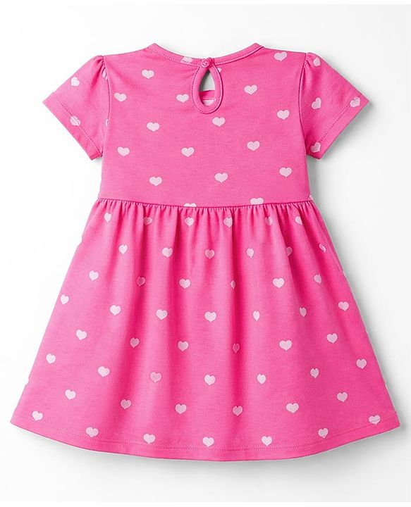 Babyhug Single Jersey Knit Half Sleeves Frocks With Heart Print & Bow Applique Pack of 2 - Navy Blue & Pink