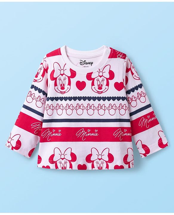 Babyhug Disney Single Jersey Knit Full Sleeves T-Shirt with Minnie Mouse Graphics Pack of 3 - Red Navy Blue & White