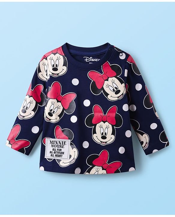 Babyhug Disney Single Jersey Knit Full Sleeves T-Shirt with Minnie Mouse Graphics Pack of 3 - Red Navy Blue & White