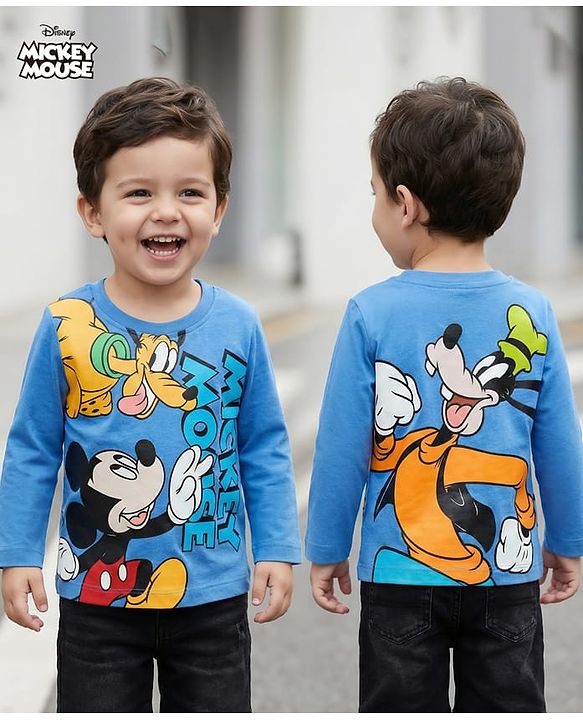 Babyhug Disney Single Jersey Knit Full Sleeves T-Shirts with Front & Back Mickey & Friends Graphics - Blue