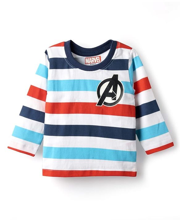 Babyhug Marvel Single Jersey Knit Full Sleeves T-Shirt with Avengers Graphic Pack of 3 - Light Blue White & Orange