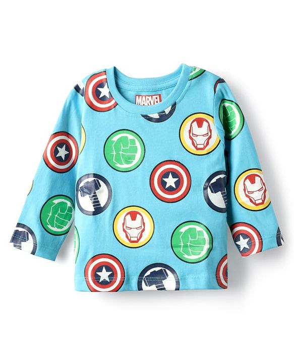 Babyhug Marvel Single Jersey Knit Full Sleeves T-Shirt with Avengers Graphic Pack of 3 - Light Blue White & Orange