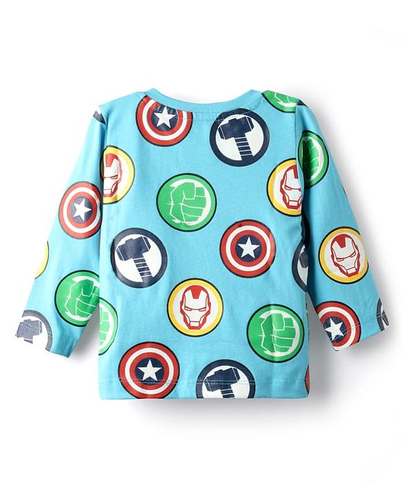 Babyhug Marvel Single Jersey Knit Full Sleeves T-Shirt with Avengers Graphic Pack of 3 - Light Blue White & Orange