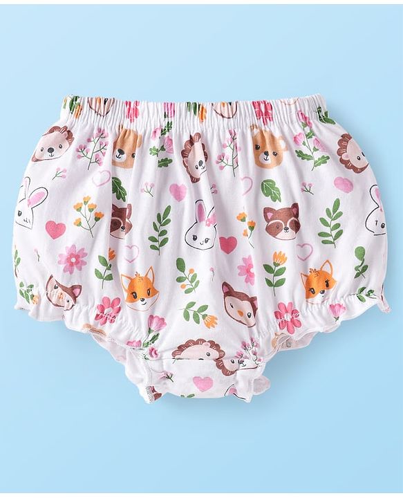 Babyhug 100% Cotton Antibacterial Bloomers With Animals & Hearts Print Pack Of 3 - Multi Colour