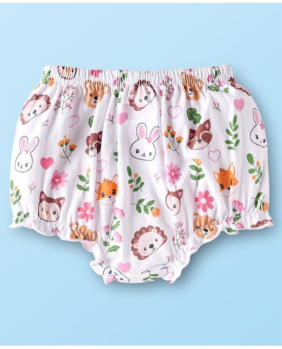 Babyhug 100% Cotton Antibacterial Bloomers With Animals & Hearts Print Pack Of 3 - Multi Colour