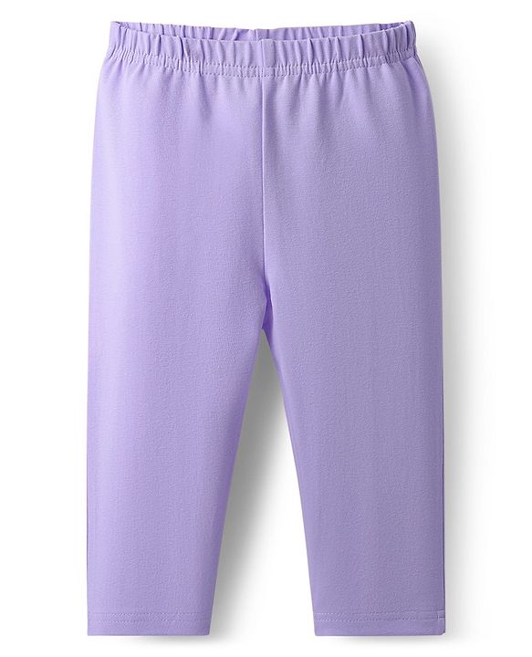 Babyhug Single Jersey Knit Full Sleeves Front Open Top & Trouser Set With Floral Print - White & Purple